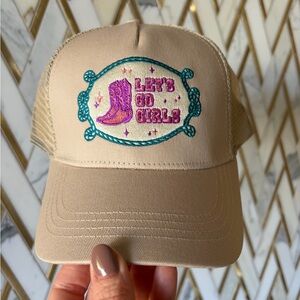 Tan Trucker Hat with Embroidered Patch